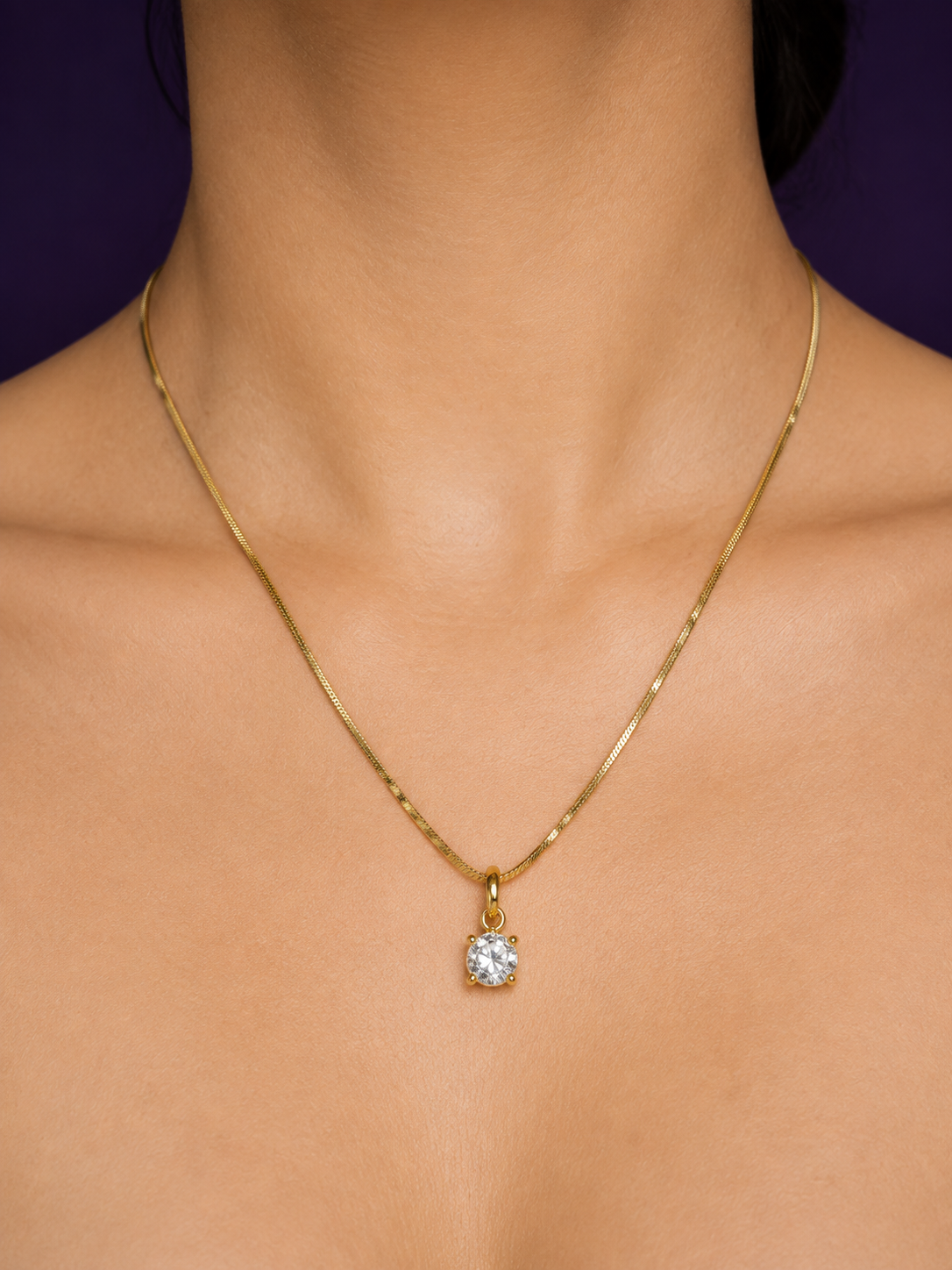 Gold Single Stone Pendant — Gold