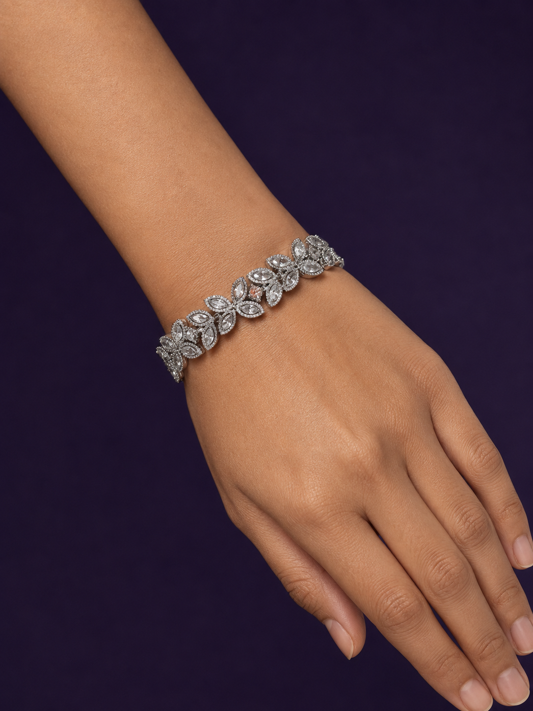 Crystal Leaf Bracelet — Silver