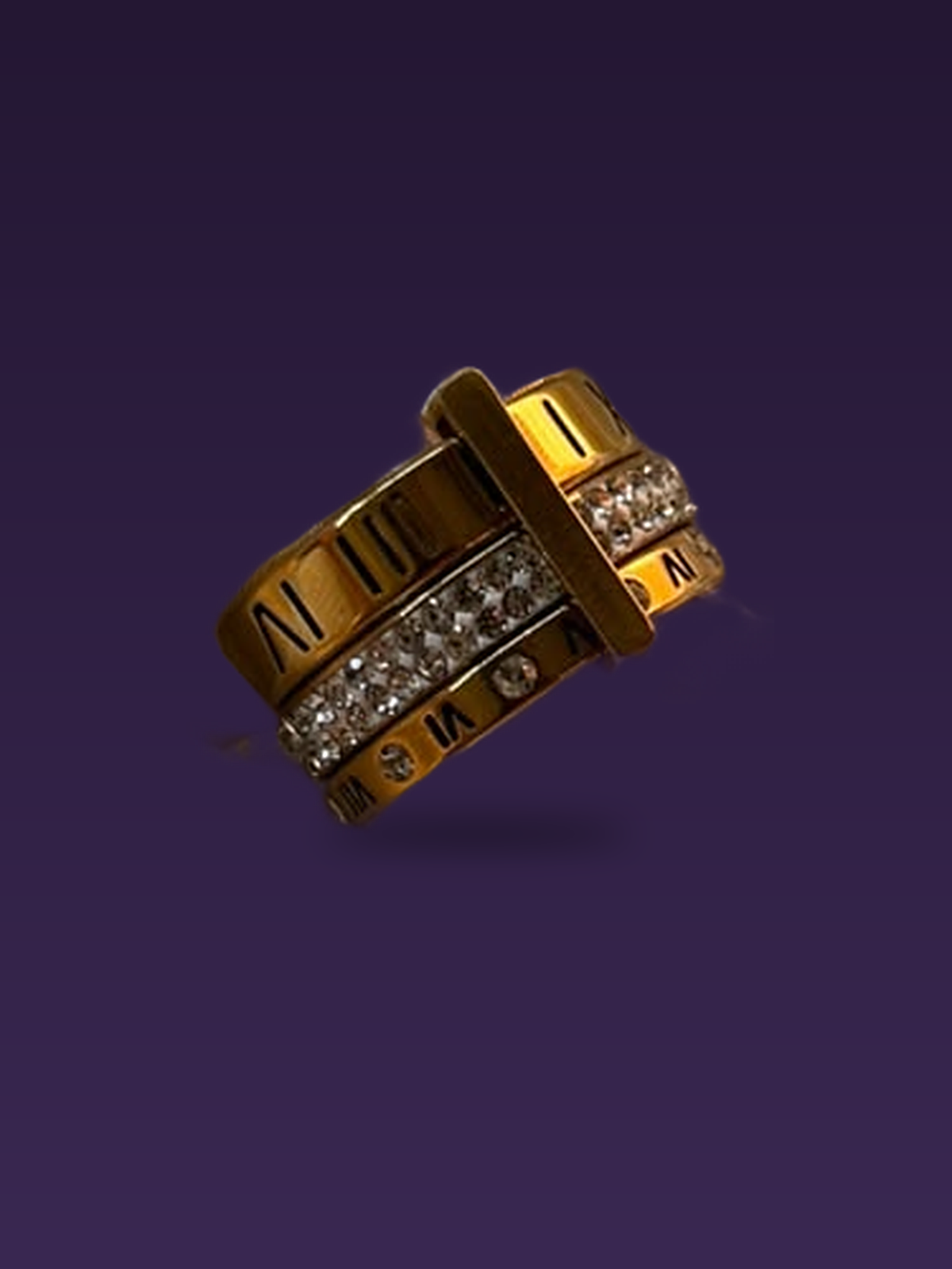 Roman Numeral Pavé Ring — Gold