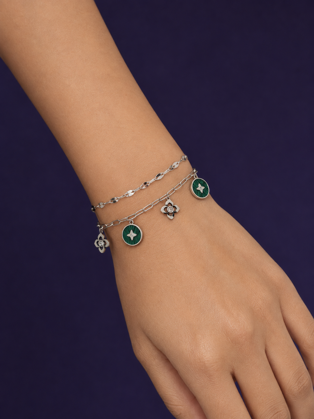 Double Chain Emerald Bracelet — Silver