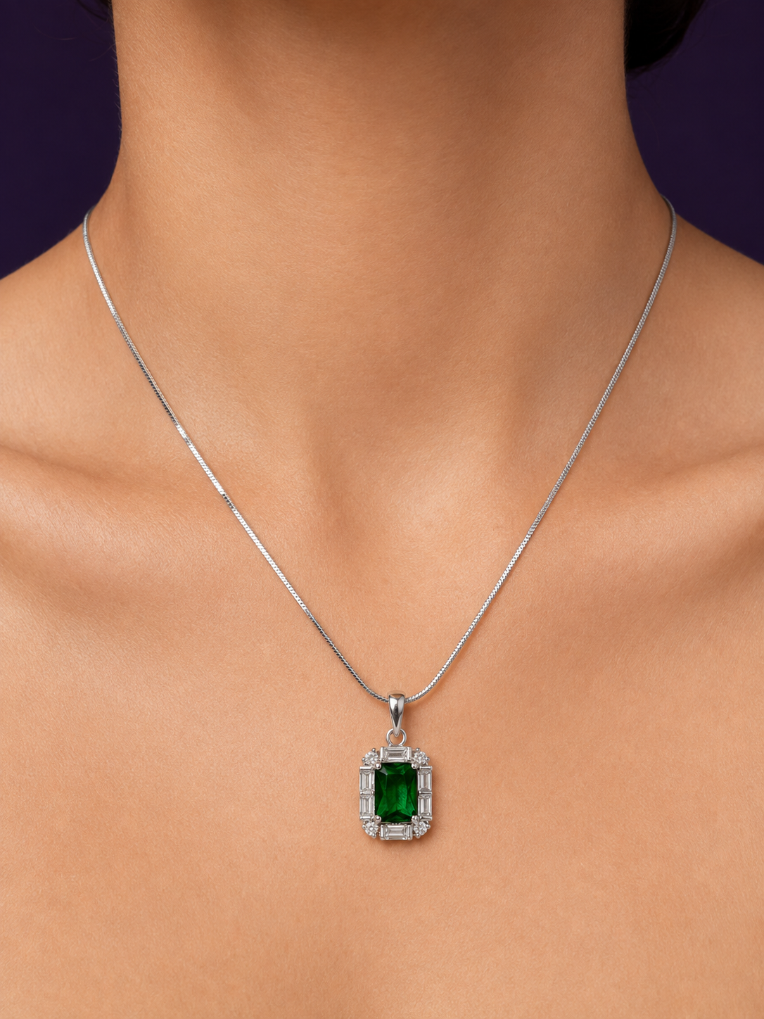 Square Emerald Pendant — Silver