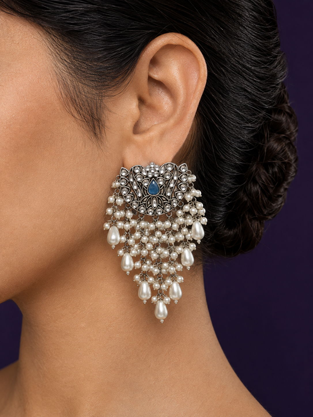 Darbar Pearl Drop Earrings — Blue