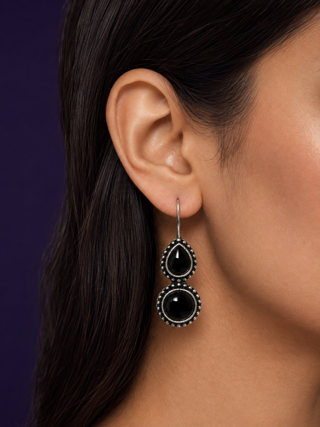 Indian Ruby Drop Earrings — Black