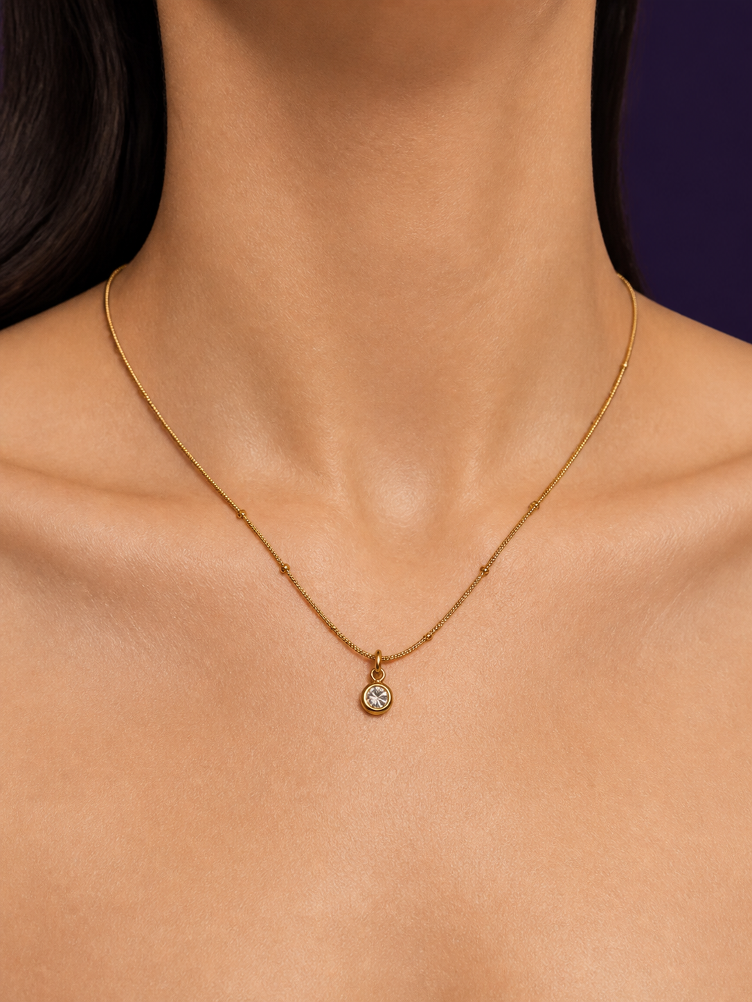 Minimal Crystal Ball Chain Pendant — Gold