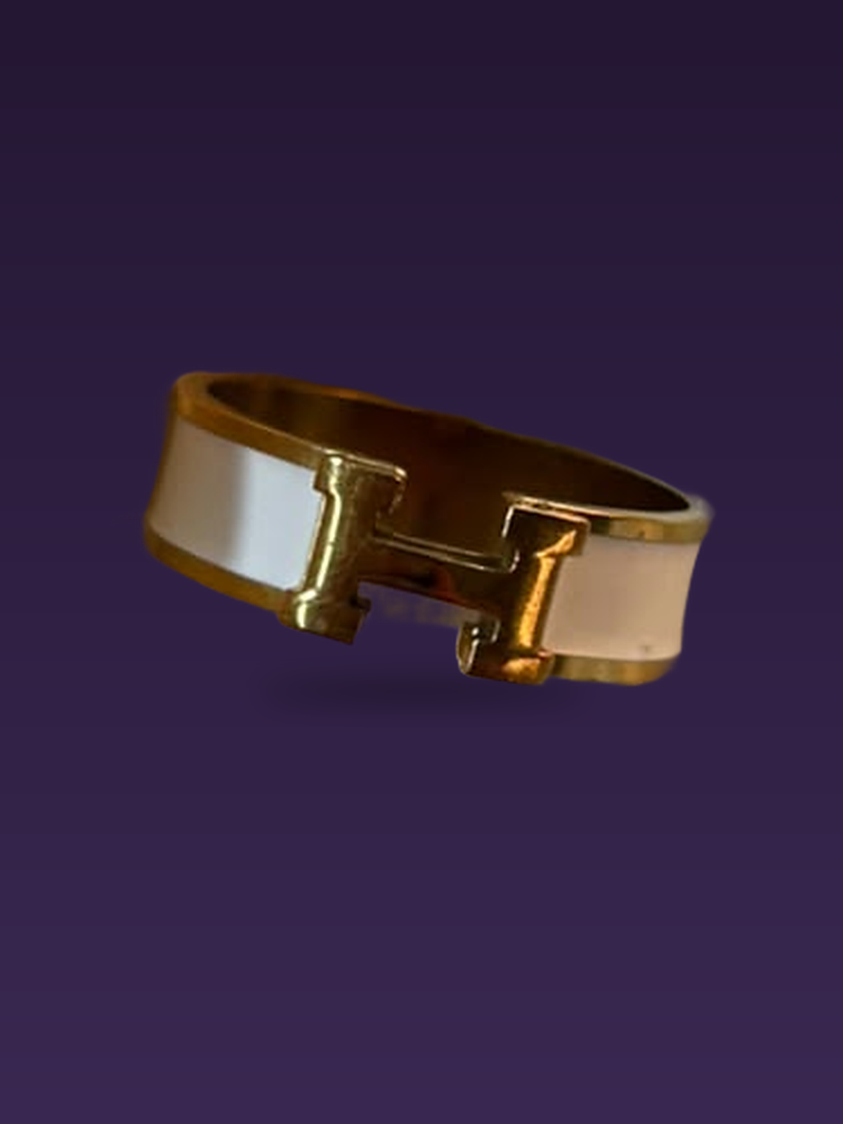 White Enamel Initial Band — Gold