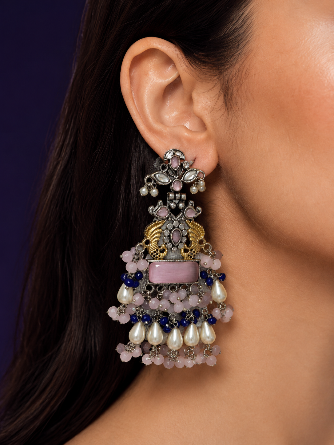 Noor-e-Jehan Earrings — Pink & Ferozi