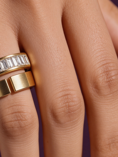 Baguette Wrap Ring worn on the hand