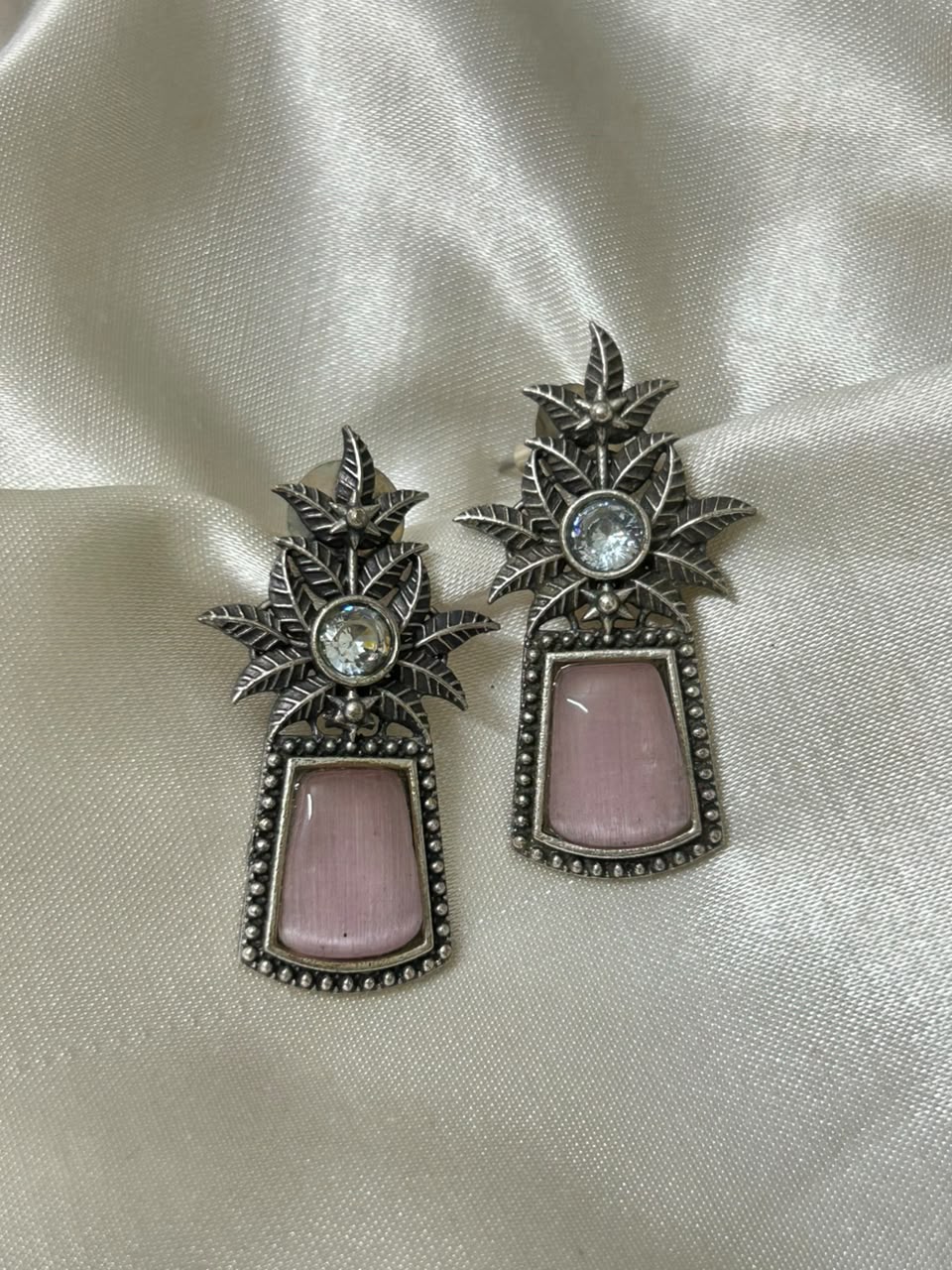 Ajwa Drop Earrings — Oxidised Silver