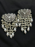 Darbar Pearl Drop Earrings — Oxidised Silver