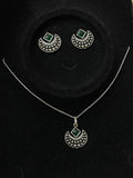Chaand Taara Set — Green — Oxidised Silver